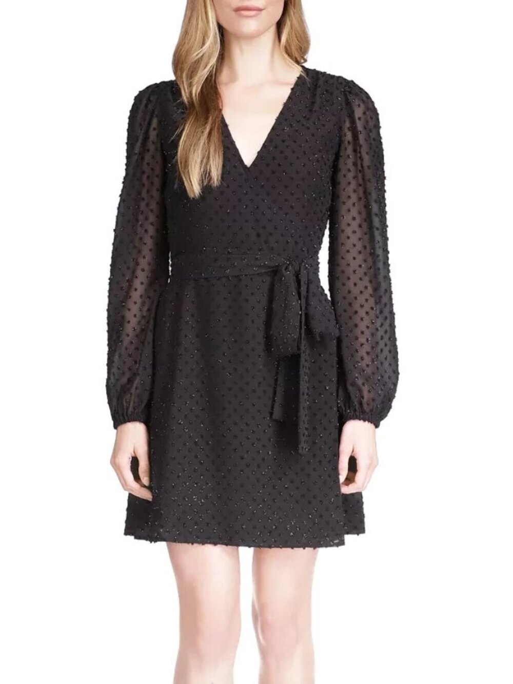 Michael Kors NWT Black Swiss Dot Wrap Mini Dress Size XS